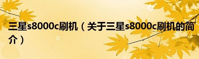 三星s8000c刷机(关于三星s8000c刷机的简介)