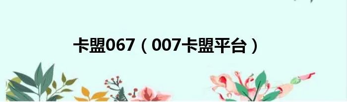 卡盟067（007卡盟平台）