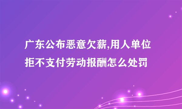 广东公布恶意欠薪,用人单位拒不支付劳动报酬怎么处罚