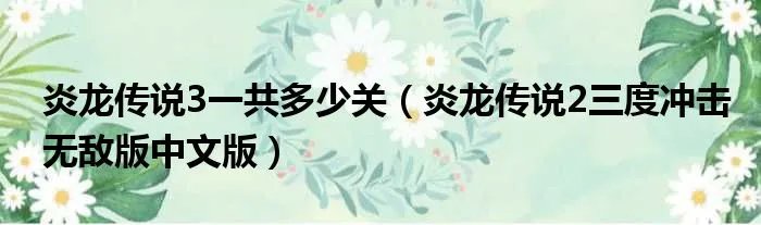 炎龙传说3一共多少关(炎龙传说2三度冲击无敌版中文版)