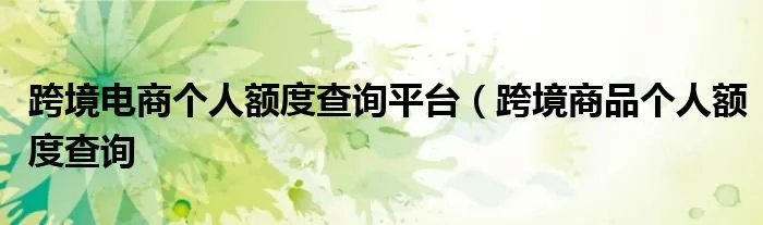 跨境电商个人额度查询平台（跨境商品个人额度查询