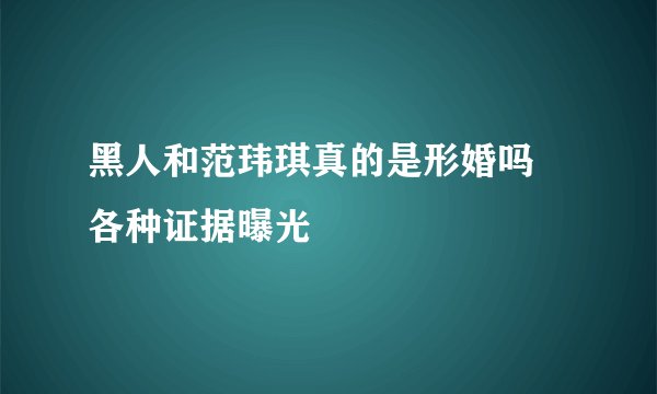 黑人和范玮琪真的是形婚吗 各种证据曝光