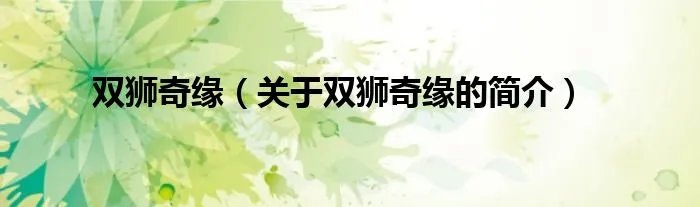 双狮奇缘（关于双狮奇缘的简介）