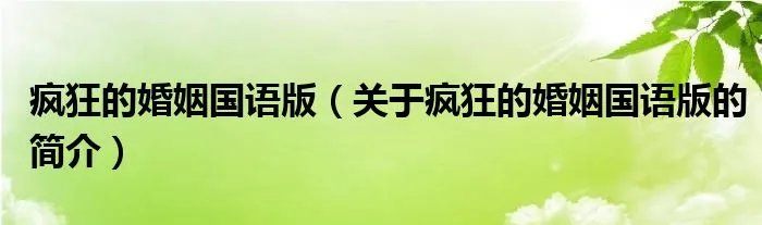 疯狂的婚姻国语版（关于疯狂的婚姻国语版的简介）