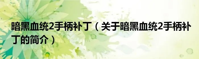 暗黑血统2手柄补丁(关于暗黑血统2手柄补丁的简介)