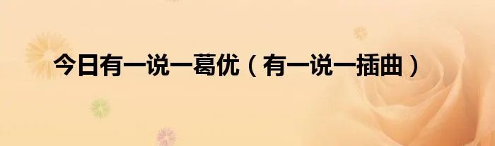 今日有一说一葛优（有一说一插曲）