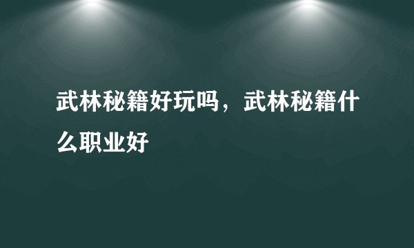 武林秘籍好玩吗，武林秘籍什么职业好