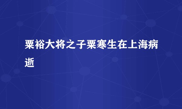 粟裕大将之子粟寒生在上海病逝