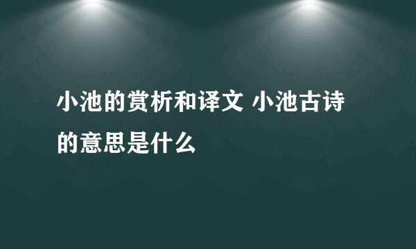 小池的赏析和译文 小池古诗的意思是什么