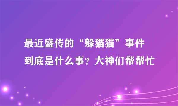 最近盛传的“躲猫猫”事件 到底是什么事？大神们帮帮忙