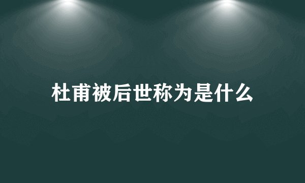 杜甫被后世称为是什么