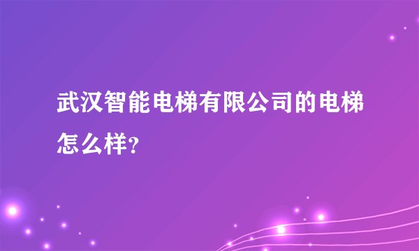 武汉智能电梯有限公司的电梯怎么样？