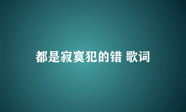 都是寂寞犯的错 歌词