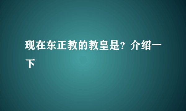 现在东正教的教皇是？介绍一下