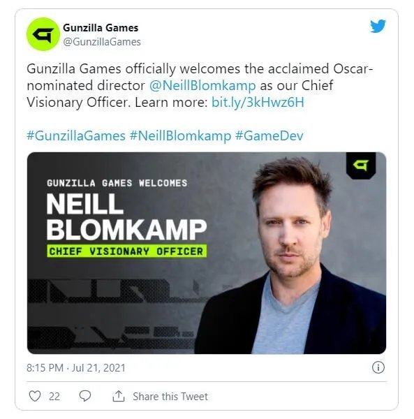 著名导演尼尔布洛姆坎普与Gunzilla Games合作