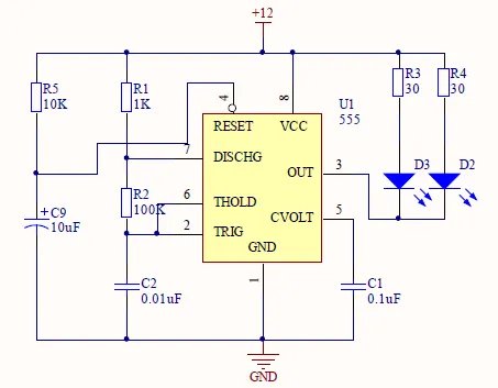 ne555定时器用作定时器的电路图