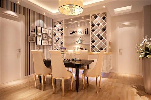餐厅酒柜隔断装修效果图 巧用酒柜分隔120㎡三室两厅