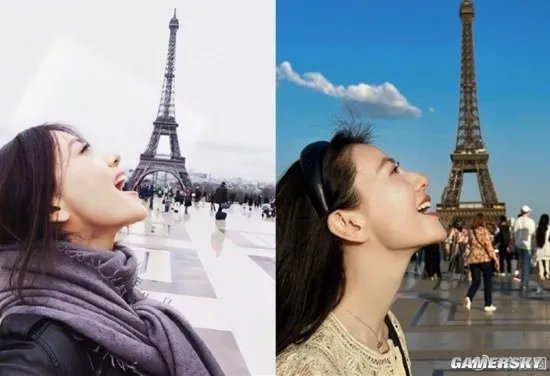 高圆圆分享十年前后与巴黎铁塔合照 侧颜精致美貌依旧