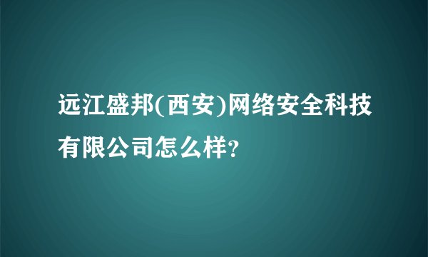 远江盛邦(西安)网络安全科技有限公司怎么样？