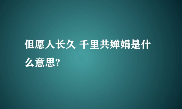 但愿人长久 千里共婵娟是什么意思?