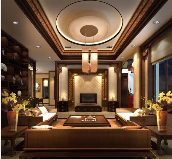 中式别墅装修效果图  古典素雅铸造美家