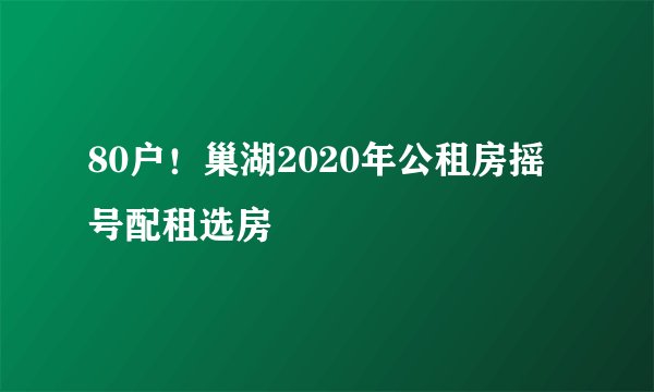 80户！巢湖2020年公租房摇号配租选房