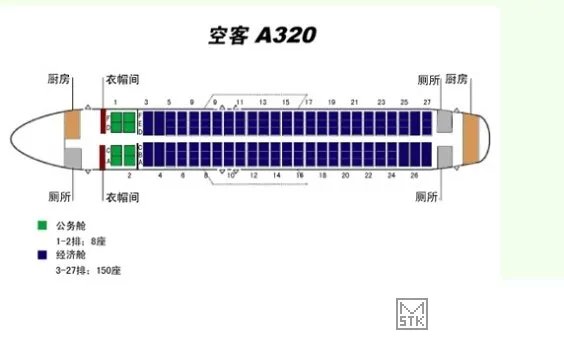 空客a320中的座位分布图是怎样的？