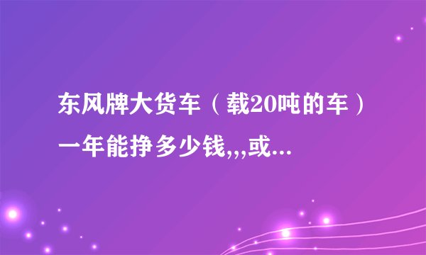 东风牌大货车（载20吨的车）一年能挣多少钱,,,或是不挣钱？听多数人说一台三十万的，一般一年回本。