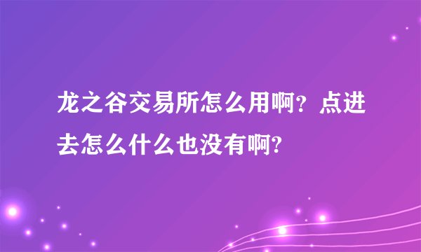龙之谷交易所怎么用啊？点进去怎么什么也没有啊?