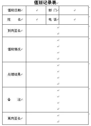 节日值班记录表