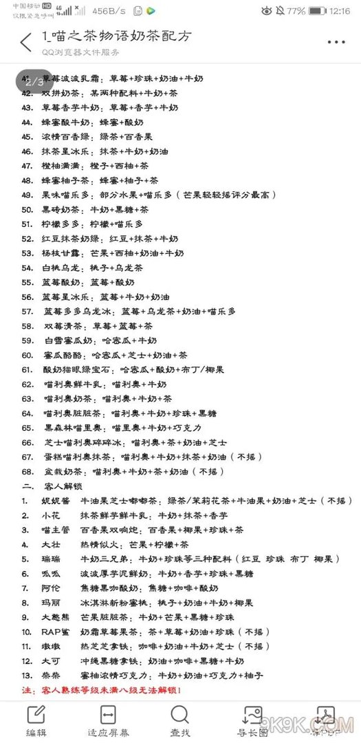 喵之茶物语奶茶配方大全