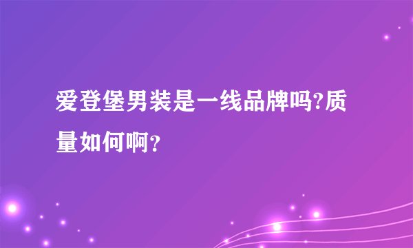 爱登堡男装是一线品牌吗?质量如何啊？