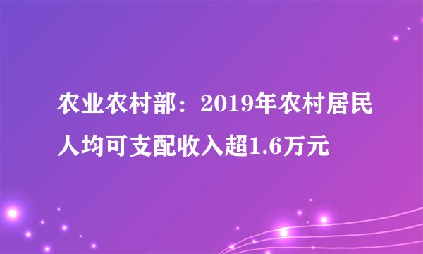 农业农村部：2019年农村居民人均可支配收入超1.6万元