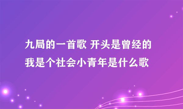 九局的一首歌 开头是曾经的我是个社会小青年是什么歌