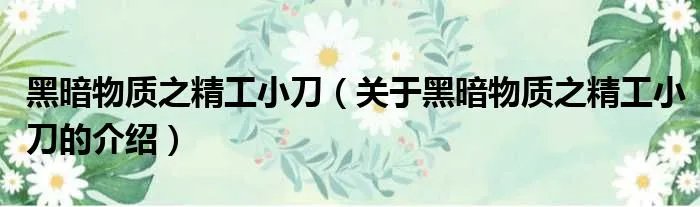 黑暗物质之精工小刀（关于黑暗物质之精工小刀的介绍）
