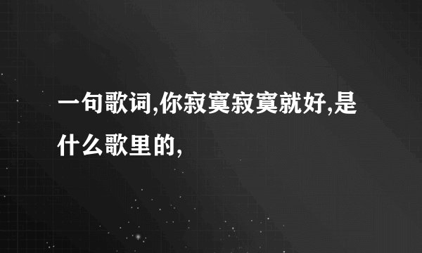 一句歌词,你寂寞寂寞就好,是什么歌里的,