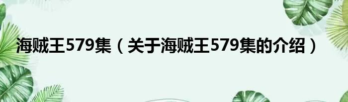 海贼王579集（关于海贼王579集的介绍）