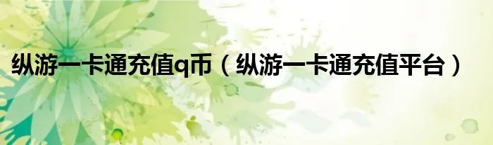 纵游一卡通充值q币（纵游一卡通充值平台）