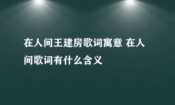在人间王建房歌词寓意 在人间歌词有什么含义