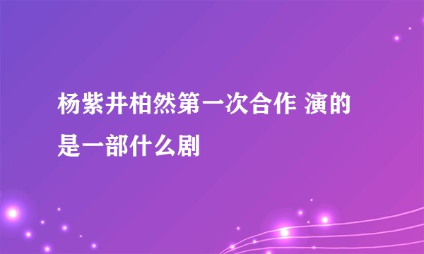 杨紫井柏然第一次合作 演的是一部什么剧