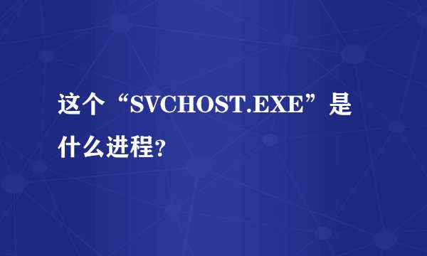 这个“SVCHOST.EXE”是什么进程？