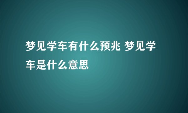 梦见学车有什么预兆 梦见学车是什么意思