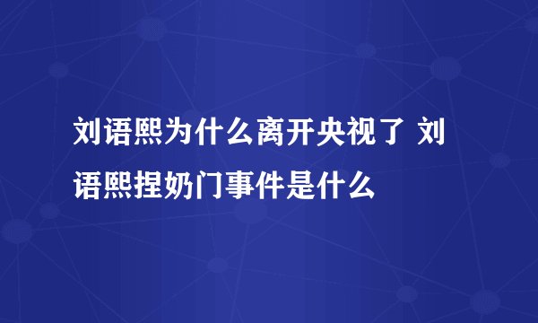 刘语熙为什么离开央视了 刘语熙捏奶门事件是什么