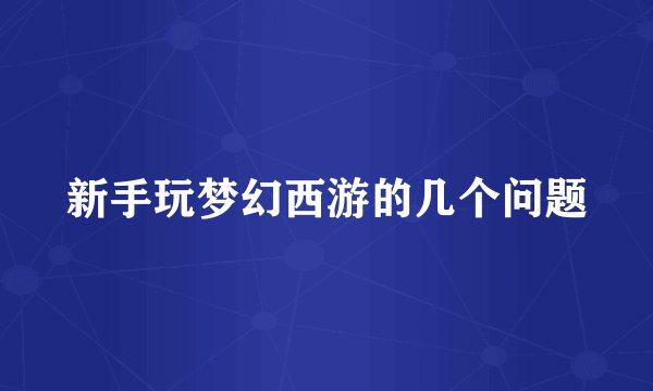 新手玩梦幻西游的几个问题