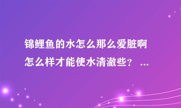 锦鲤鱼的水怎么那么爱脏啊 怎么样才能使水清澈些？ 我一般两周就得换一次水，我的是一米二的缸，
