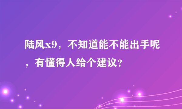 陆风x9，不知道能不能出手呢，有懂得人给个建议？