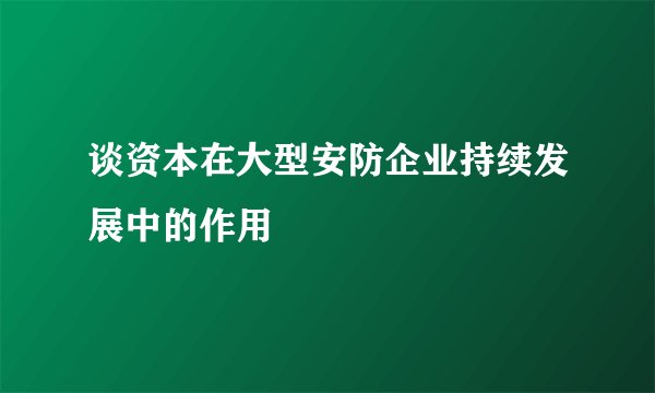 谈资本在大型安防企业持续发展中的作用