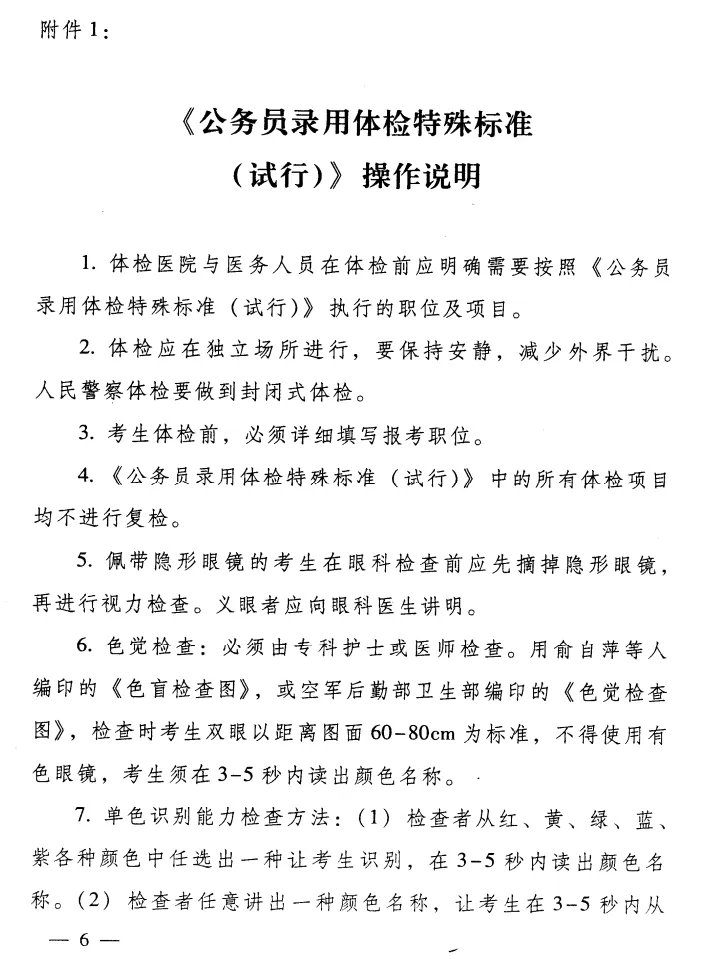 2021公务员录用体检特殊标准（试行）