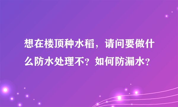 想在楼顶种水稻，请问要做什么防水处理不？如何防漏水？