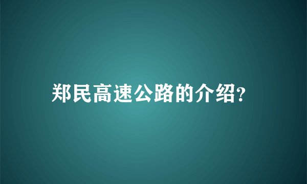 郑民高速公路的介绍？